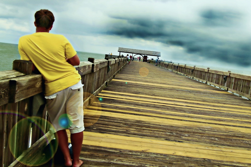 rear view, people, tybee island, architecture, full length, relax, united states, ocean, beach, day, boardwalk, 2K, nature, sky, real people, men, cloud - sky