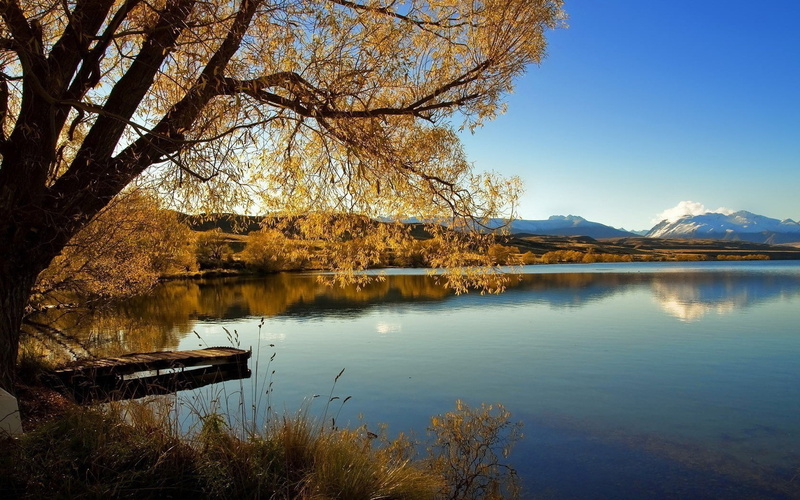 pond, park - Man Made Space, beauty In Nature, body, lake, water, blue, pier, mountain Range, snow, tranquility, cloud - Sky, plant, sky, forest, river