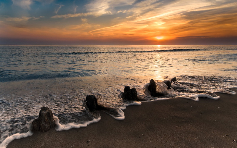 tropical Climate, vacations, horizon, scenics, landscape, dawn, relaxation, sand, twilight, reflection, waters Edge, blue, coastline, sea, 720P, decline