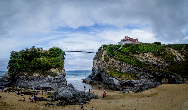 near, incidental people, islet, land, uk, architecture, clouds, water, coastline, cornish, english, coastal, sand, group of people, house, people, men