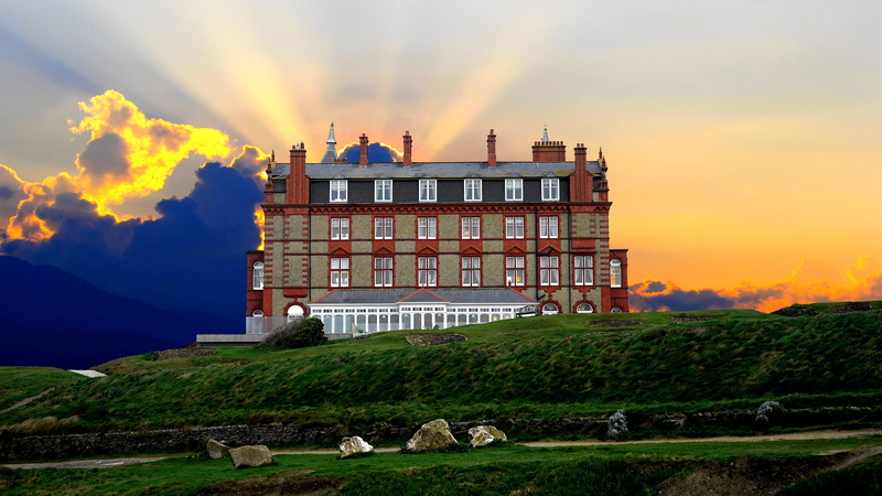 the headland, Hotel, beauty in nature, livestock, exterior, mammal, concrete, red, sunset, luxury, sun, newquay, landscape, Building, built structure, no people