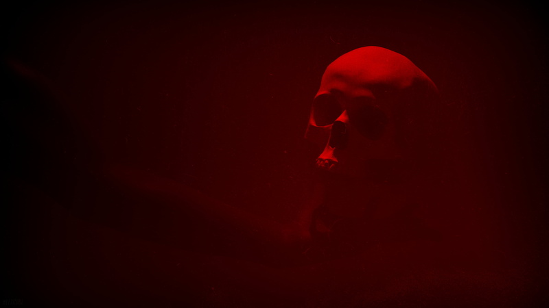 mistery, red, 4K, mist, red light, hands, skull