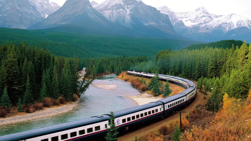 forest, alon, outback, long, mountains, train, 1080P, river, rive, nature and landscapes
