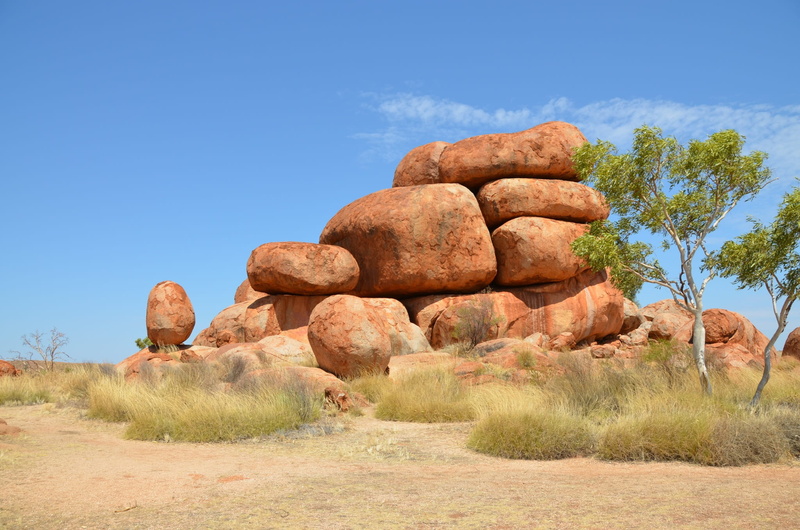 outdoors, solid, beauty in nature, outback, environment, sky, green, tranquility, australia, nature, boulder, rock - object, physical geography, landscape