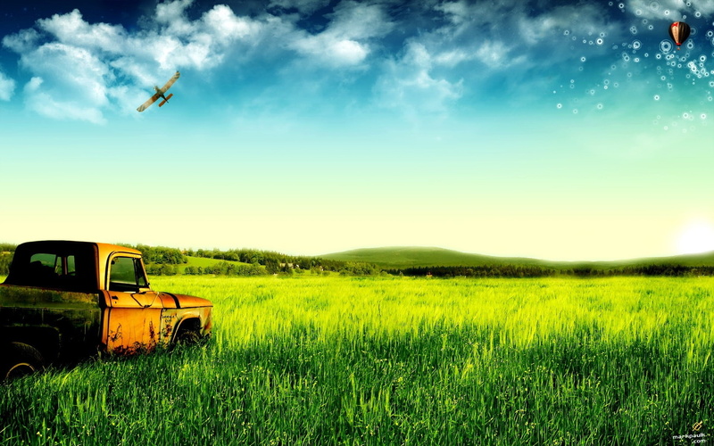 Truck, 1080P, Dream, trucks, Pastures, Green, old