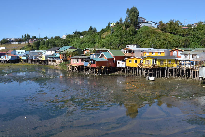 built structure, day, sky, chiloe, architecture, castro, nature, outdoors, plant, chile, lake, building exterior, house, reflection, waterfront, 4K, no people
