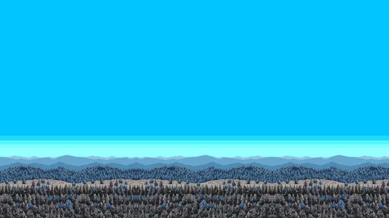 scenics - nature, pixelated, 1080P, no people, growth, tranquility, copy space, sky, field, nature, mountain, pixel art, environment, blue, tranquil scene