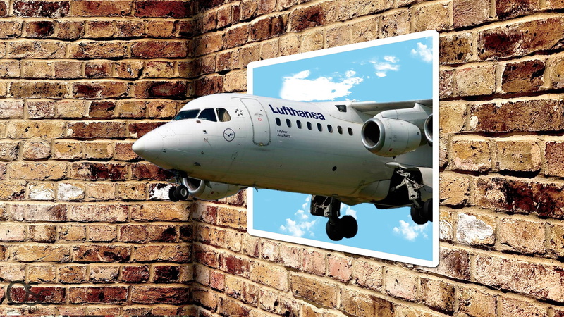 brick wall, Lufthansa, wall, architecture, close-up, metal, digital art, brick, sky, low angle view, 1080P, communication, security, nature, surveillance