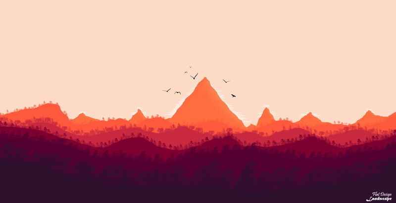 scenics - nature, tree, copy space, birds, outdoors, mountains, silhouette, mountain, animal, mountain range, sky, Trees, Digital 2D, no people, nature