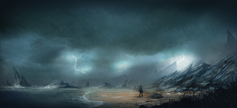 night, cloud - sky, art, dark, ice, gray, men, sky, lightning, standing, land, mountain, scenics, cold temperature, coast, adult, beauty in nature