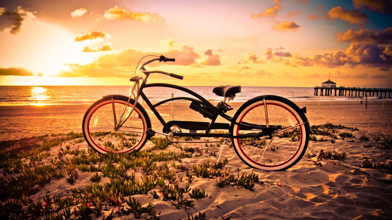 horizon over water, fun, action, recreation, cyclist, summer, sunlight, tranquil scene, happiness, wheel, smiling, water, lifestyle, transportation, healthy