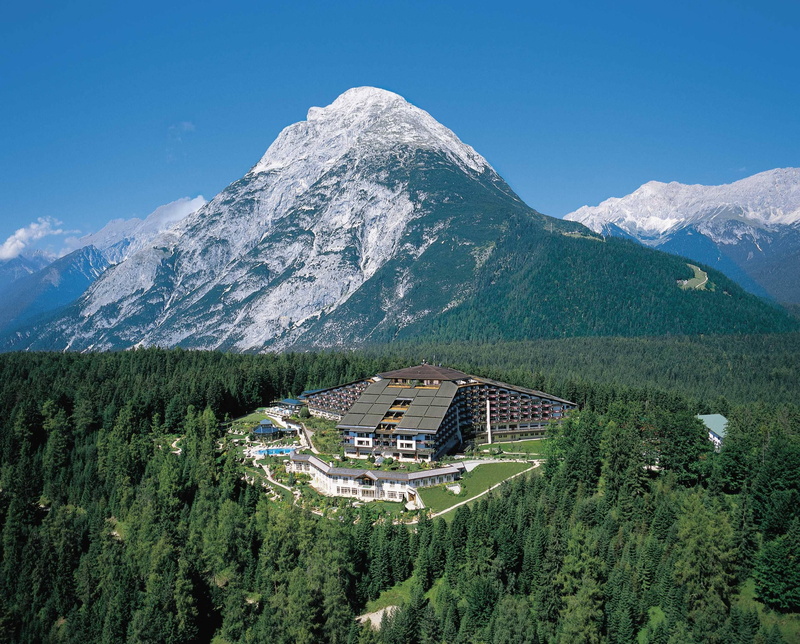mountain range, travel, nature, landscape, scenics - nature, building exterior, tree, building, pine tree, the hotel complex, mieminger chain, mountains