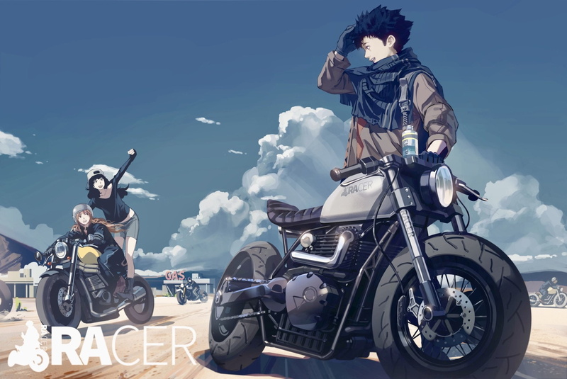 mode of transportation, 1080P, full length, lifestyles, Original, Anime, riding, cloud - sky, Helmet, leisure activity, headwear, transportation, sunlight