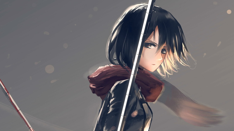 1080P, blood, short hair, black hair, Mikasa Ackerman, anime girls, scarf