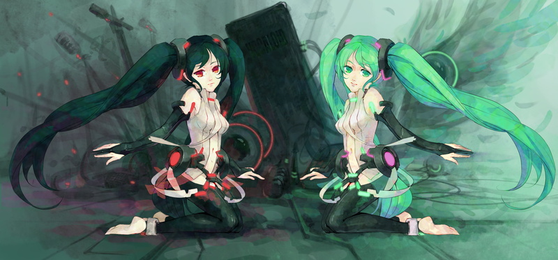 Zatsune Miku, science, no people, high angle view, close-up, wall - building feature, green hair, creativity, healthcare and medicine, Hatsune Miku, human representation