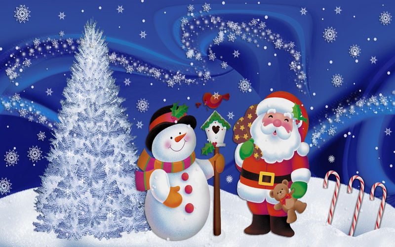 santa, claus, illustration, tree, 1080P, abstract, 3d and abstract, christmas, snowman