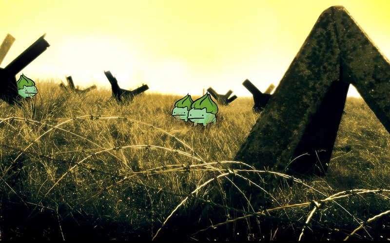 grass, wood - material, building exterior, field, sky, architecture, abandoned, animal, growth, plant, Bulbasaur, artwork, nature, outdoors, environment