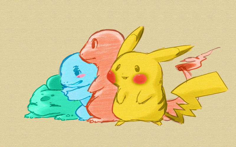 starters, bulbsasaur, art, hd, anime, Pikachu, pokemon, 720P