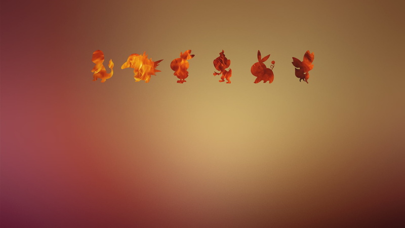 1080P, fire, Pokémon, video games, minimalism, starters