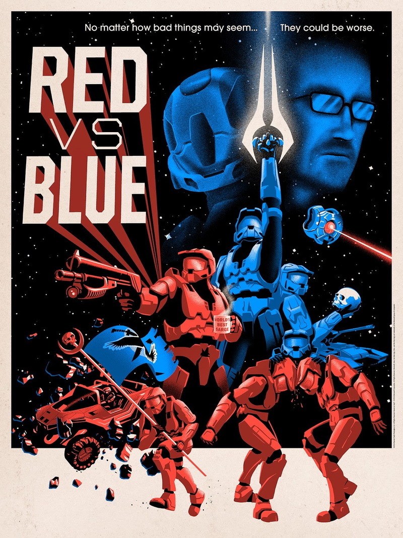 western script, real people, male likeness, red, group of people, transfer print, text, Red vs. Blue, blue, multi colored, people, full length, art and craft