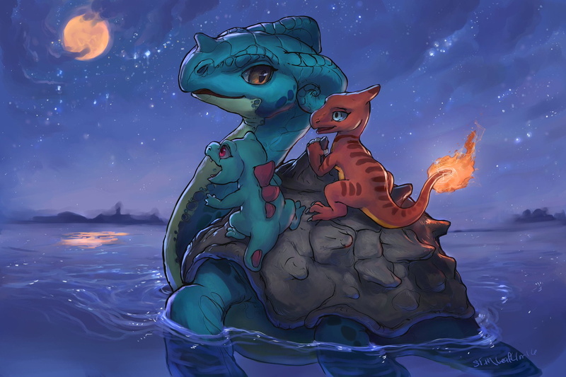 1080P, artwork, fan art, Charmeleon, Lapras, Pokémon