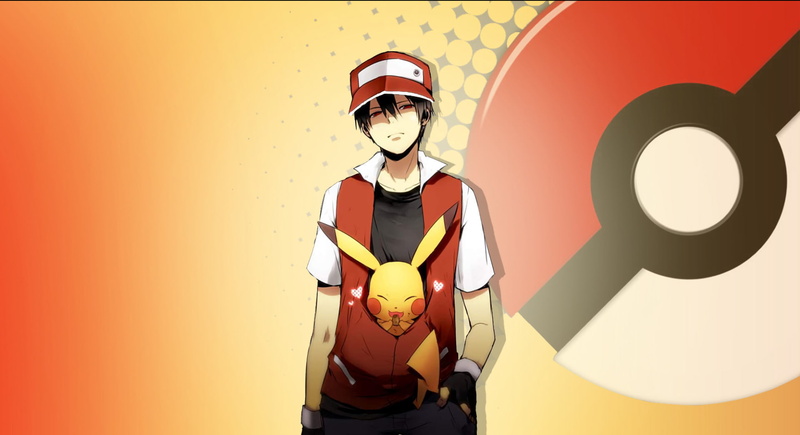 helmet, studio shot, yellow background, Pikachu, Pokemon: Red and Blue, waist up, 1080P, indoors, Anime, work helmet, men, standing, childhood, Red (Pokémon)