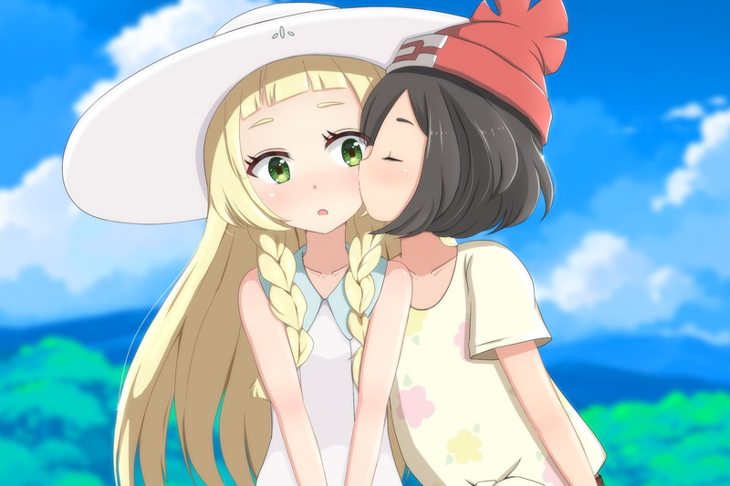 Lillie(Pokémon SunandMoon), pokemon, Anime Girls, Moon(Pokémon SunandMoon), kissing, 2K
