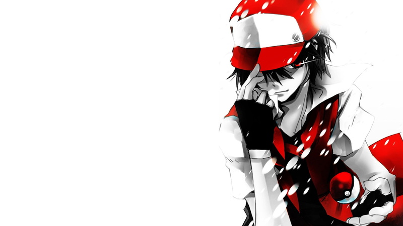 anime, anime boys, Red (character), red eyes, simple background, 1080P, anime girls, Pokémon