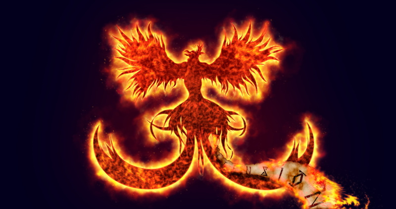 fire, 4K, blue background, artwork, phoenix