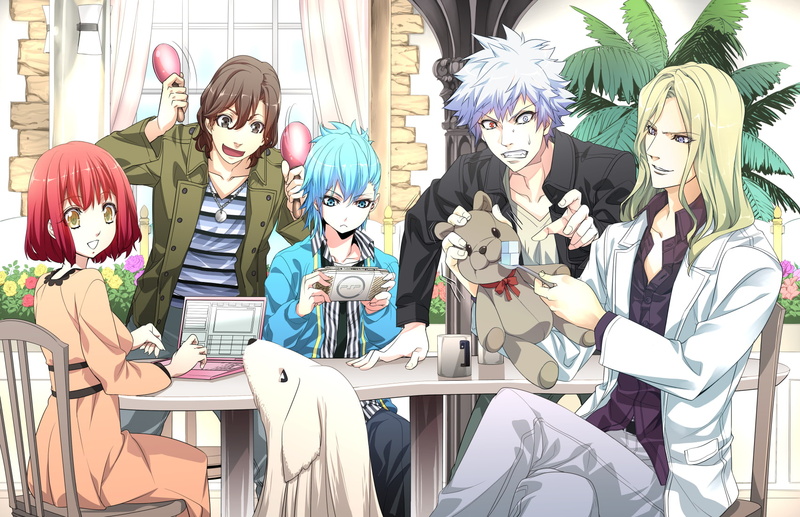 eyes, camus, mikaze, group, animal, hair, blue, computer, 720P, prince sama, red, yellow, console, dog, blonde, uta, game, teddy, gray, bear, haruka, nanami