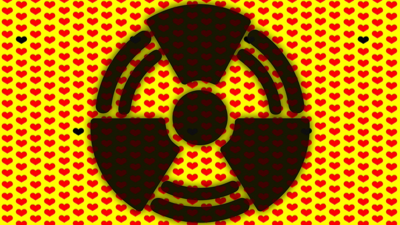 J Rock, heart, symbols, nuclear, yellow, 4K, hide (musician), radioactive