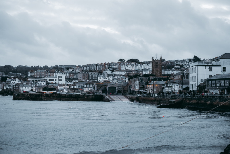 cityscape, fishing, home, sea, bay, nautical vessel, built structure, overcast, saint ives, united kingdom, west country, st ives, townscape, land, cornwall