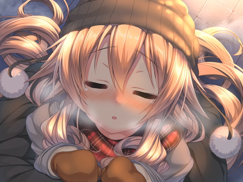sweater, Amakano, POV, open mouth, Hoshikawa Koharu, looking at viewer, jacket, kissing, piromizu, mittens, long hair, mitten, 1080P, hat, scarf, winter