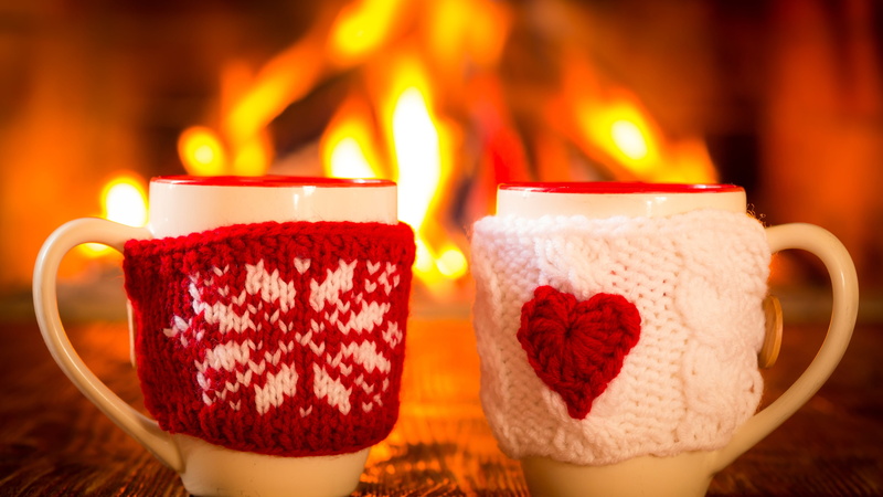 Fire, Winter, Two, Mitten, 4K, Cups