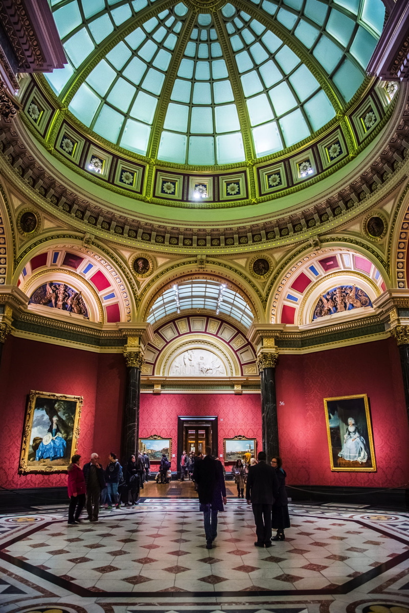 museum, travel destinations, dome, built structure, flooring, illuminated, people, the national gallery, pattern, real people, men, art and craft, national gallery