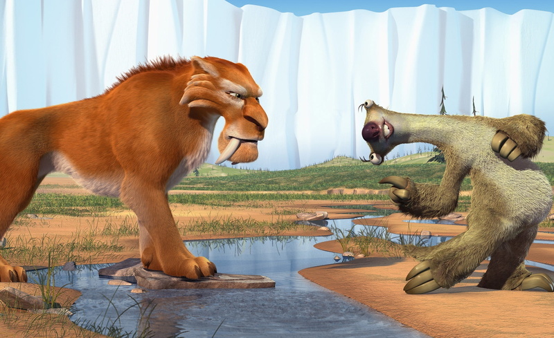domestic, water, two animals, Ice Age, Meltdown, no people, day, vertebrate, reflection, Cartoons, ice, animal, 1080P, canine, brown, pets, mammal, animal wildlife