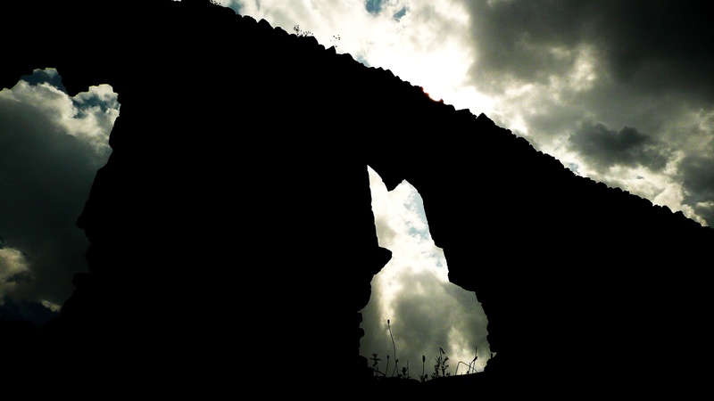shadow, cold temperature, ruin, scenics - nature, no people, snow, silhouette, tranquility, idyllic, cloud - sky, wall, day, tranquil scene, environment