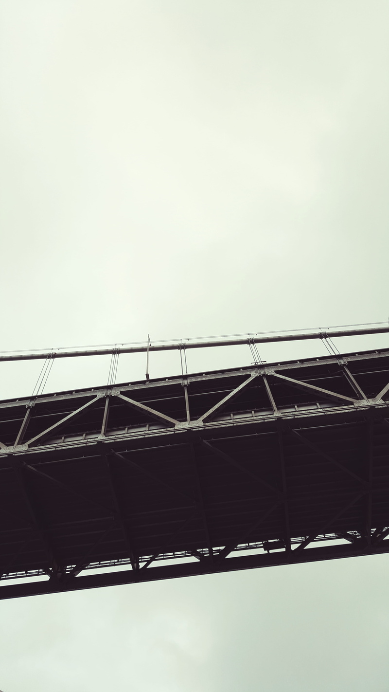 alloy, industry, bay bridge, architecture, platform, railing, steel, sky, 5K, low angle view, copy space, clear sky, transportation, no people, building