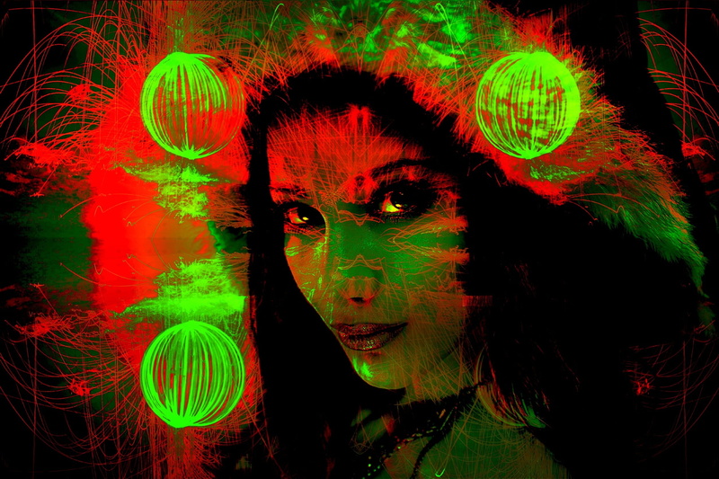 beauty, illuminated, abstract, mirrored, studio shot, one person, portrait, young adult, neon, edit, neon colored, beautiful woman, black background, digital composite
