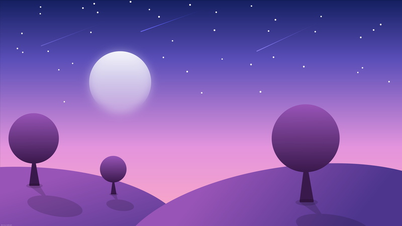Abstract, 8K, Artistic, Landscape, Stars, Tree, Moon, Shooting Star, Minimalist