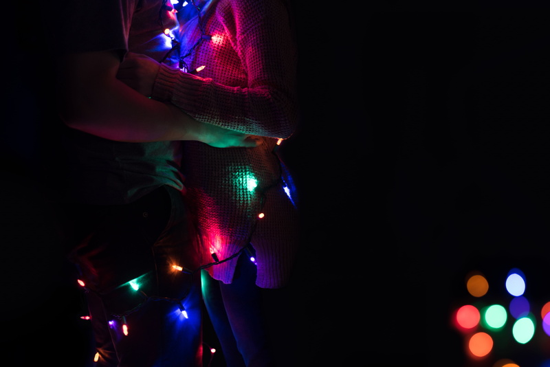 sweet, multi colored, dancing, illuminated, couple, indoors, concert, celebration, women, adult, christmas lights, romantic, lights, music, night, dark