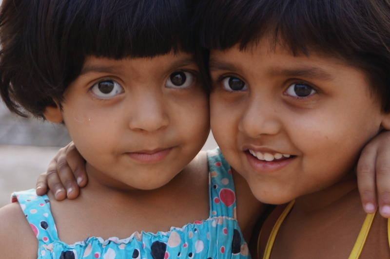 child, emotion, clothe, love, smiling, friends, little, innocence, women, looking at camera, bangs, bonding, front view, sister, females, sibling, blue