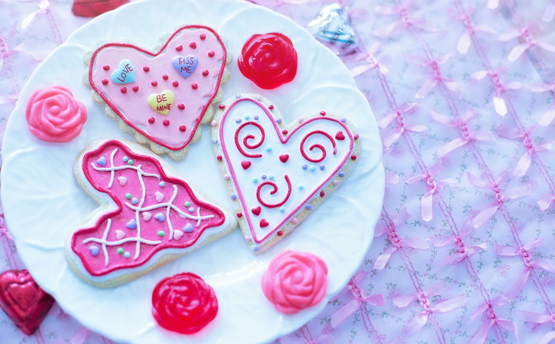 sweet, close-up, still life, pink color, White, cookies, candy heart, heart shape, Celebration, temptation, valentinesday, indoors, Valentines Day, high angle view