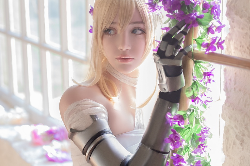 indoors, women indoors, women, looking away, 5K, model, cosplay, anime girls, Violet Evergarden, blonde, anime, Sayathefox