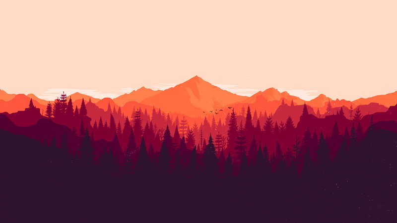 tabbetz, Firewatch, Pine Trees, 2K, red, Orange, minimalism, forest
