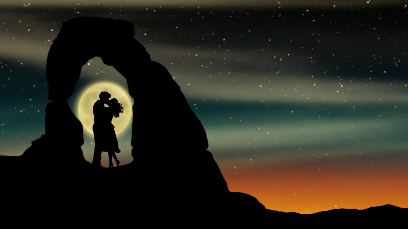 5K, Full Moon, Couple, Silhouette, Moon, Love, Stars, Artistic