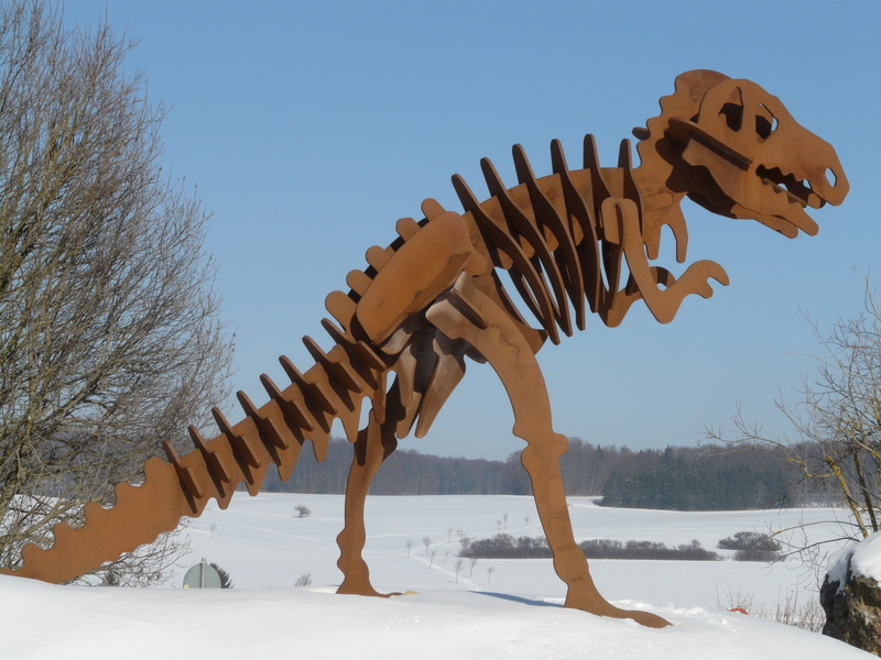 day, frame, Tyrannosaurus Rex, animal, beißent rex, predator, winter, art and craft, cold temperature, one animal, tree, clear sky, carnivorous dinosaurs