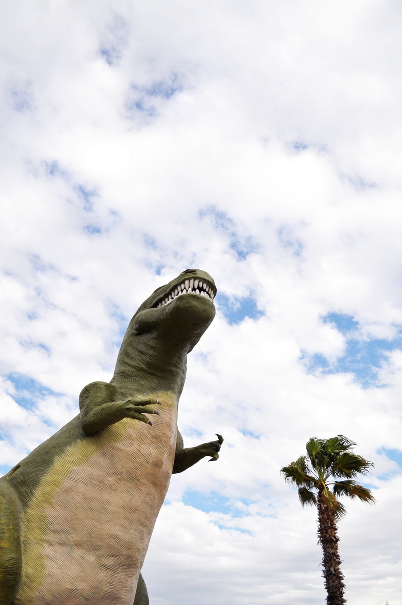 tree, plant, representation, nature, day, summer, extinct, outdoors, palm tree, sculpture, cloud, animal themes, one animal, animal, dino, sky, art and craft