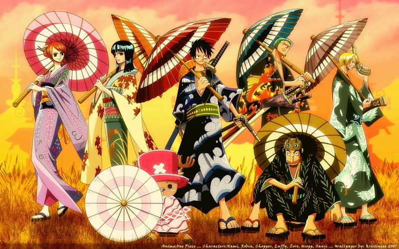 Nami, art and craft, day, Tony Tony Chopper, One Piece, anime, representation, multi colored, 720P, Usopp, hand fan, Sanji, traditional clothing, costume