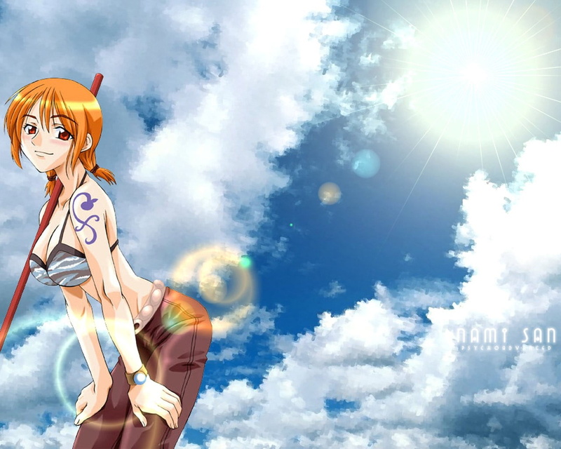 sunny, sunlight, 720P, haired, One Piece, low angle view, illustration, representation, one person, character, leisure activity, religion, Nami, emotion